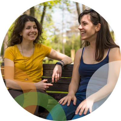 Two women on park bench